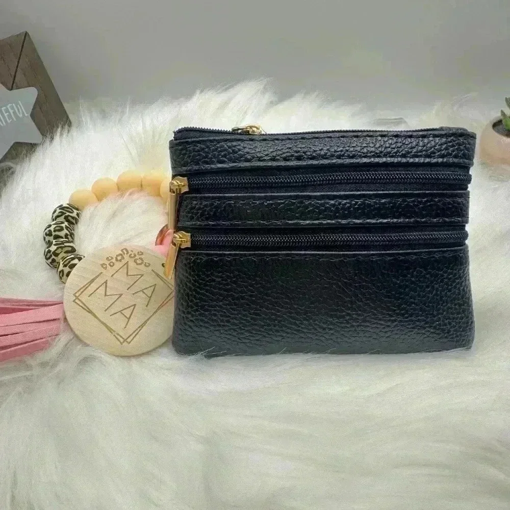 Carmella Black Wristlet Wallet with Mom Keychain tassel